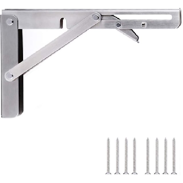 CHAO Soporte de estante plegable de acero inoxidable pulido, soporte de pared flotante, soporte de ángulo recto, para banco de trabajo (acero inoxidable 201-20 cm)