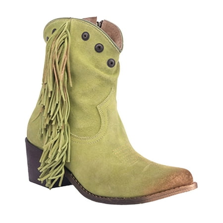 

Circle G Women s Studded Suede Fringe Ankle Boot Round Toe - Q0303 8 1/2 M US