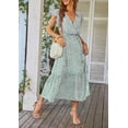 thumbnail image 3 of Vestido midi verde con estampado floral PRETTYGARDEN para mujer, cruzado con escote en V, talla M, 3 of 6