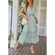 thumbnail image 3 of Vestido midi verde con estampado floral PRETTYGARDEN para mujer, cruzado con escote en V, talla M, 3 of 6