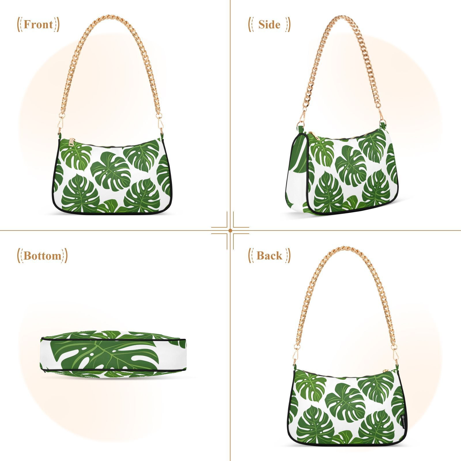 Green LeavesWomen Small Shoulder Bag Crossbody Tote Hobo Bags Purse Clutch Handbags with Chain Strap for Women