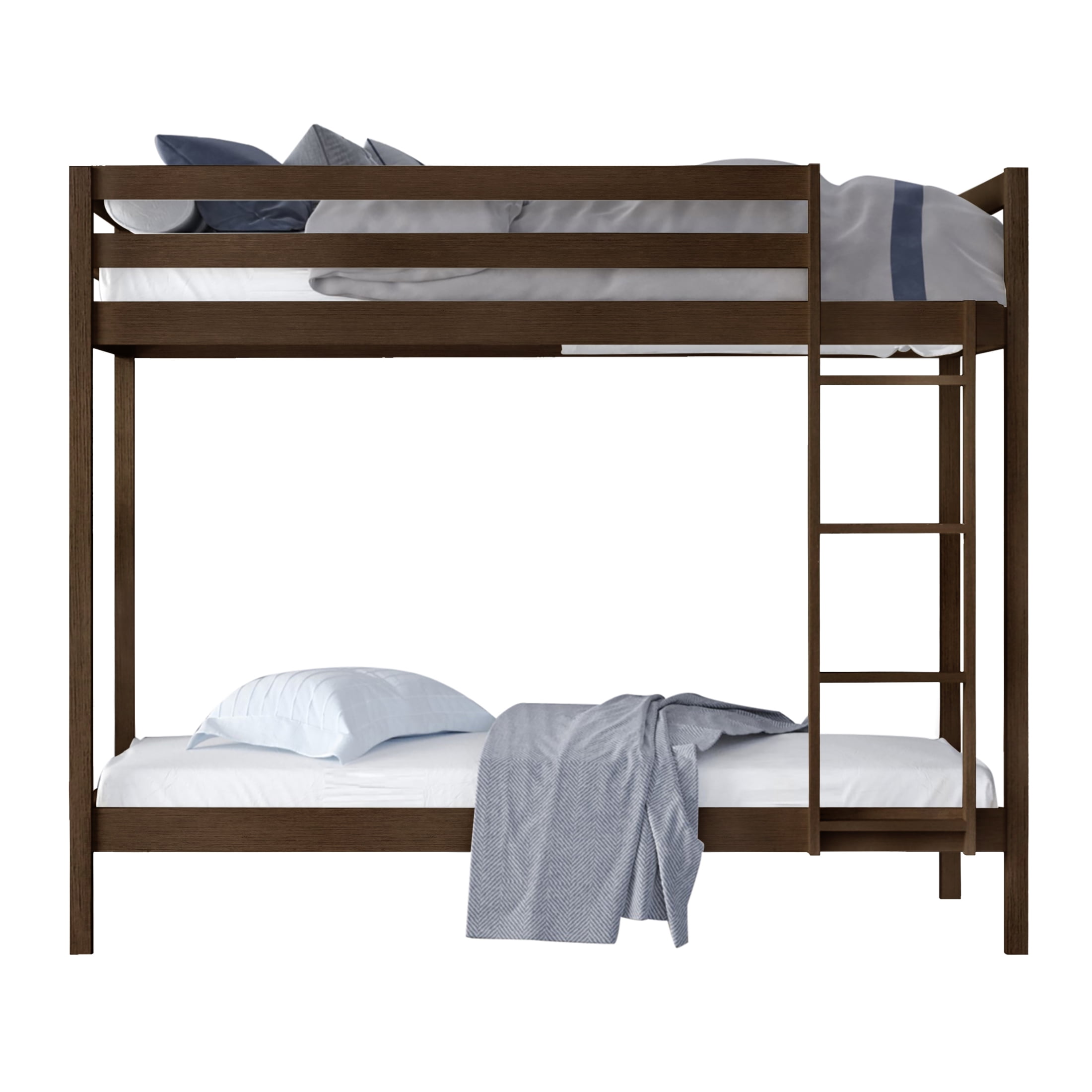 Castle Place Modern Twin over Twin Wooden Bunk Bed, Walnut