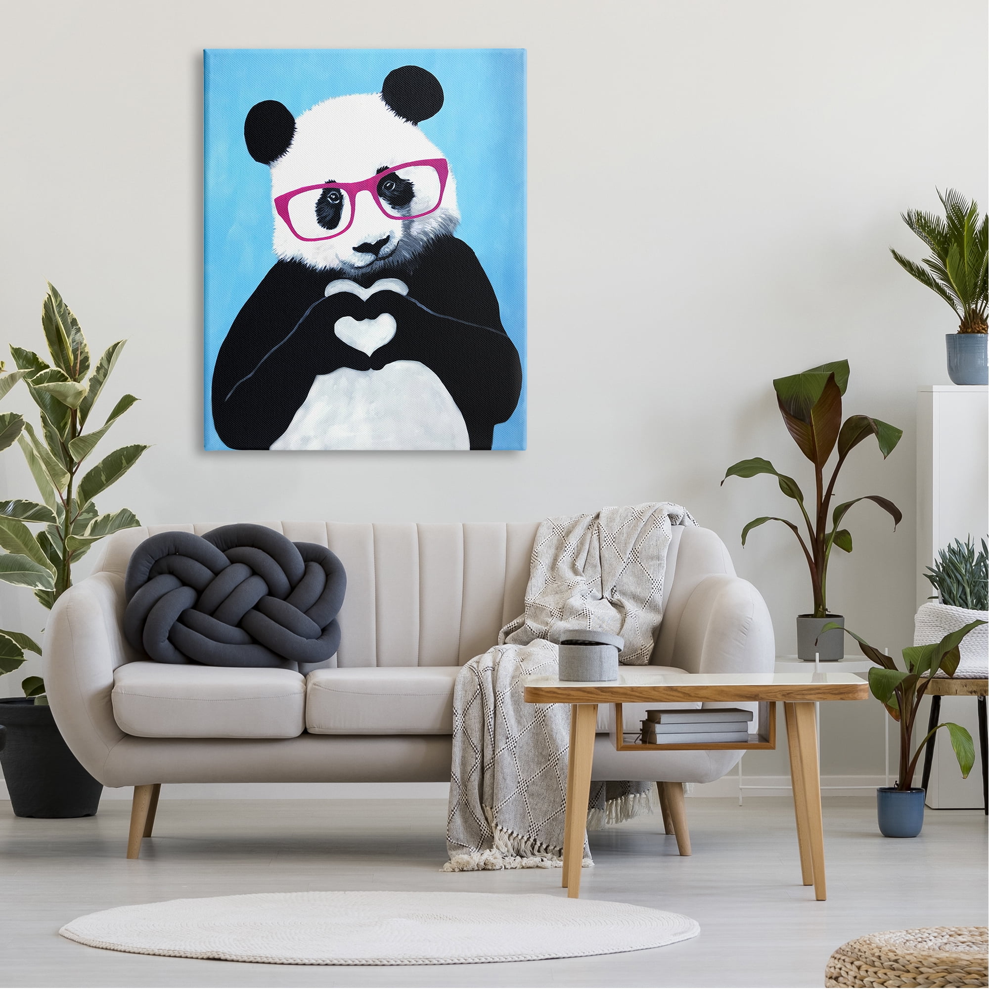 Stupell Industries Panda Heart Symbol Pink Glasses Cute Blue Background , 36 x 48, Design by Coco de Paris