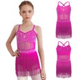 thumbnail image 2 of iiniim Girls Sparkly Rhinestone Tassel Dress Latin Jazz Ballroom Salsa Dance Leotard Fringe Skirted Hot Pink 14, 2 of 7