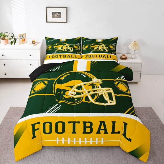 Erosebridal American Football Bedding Twin Comforter Set, Soccer Sports Down Comforter, Green Orange, Green Bay, Reversible 2pcs, Ultra Soft