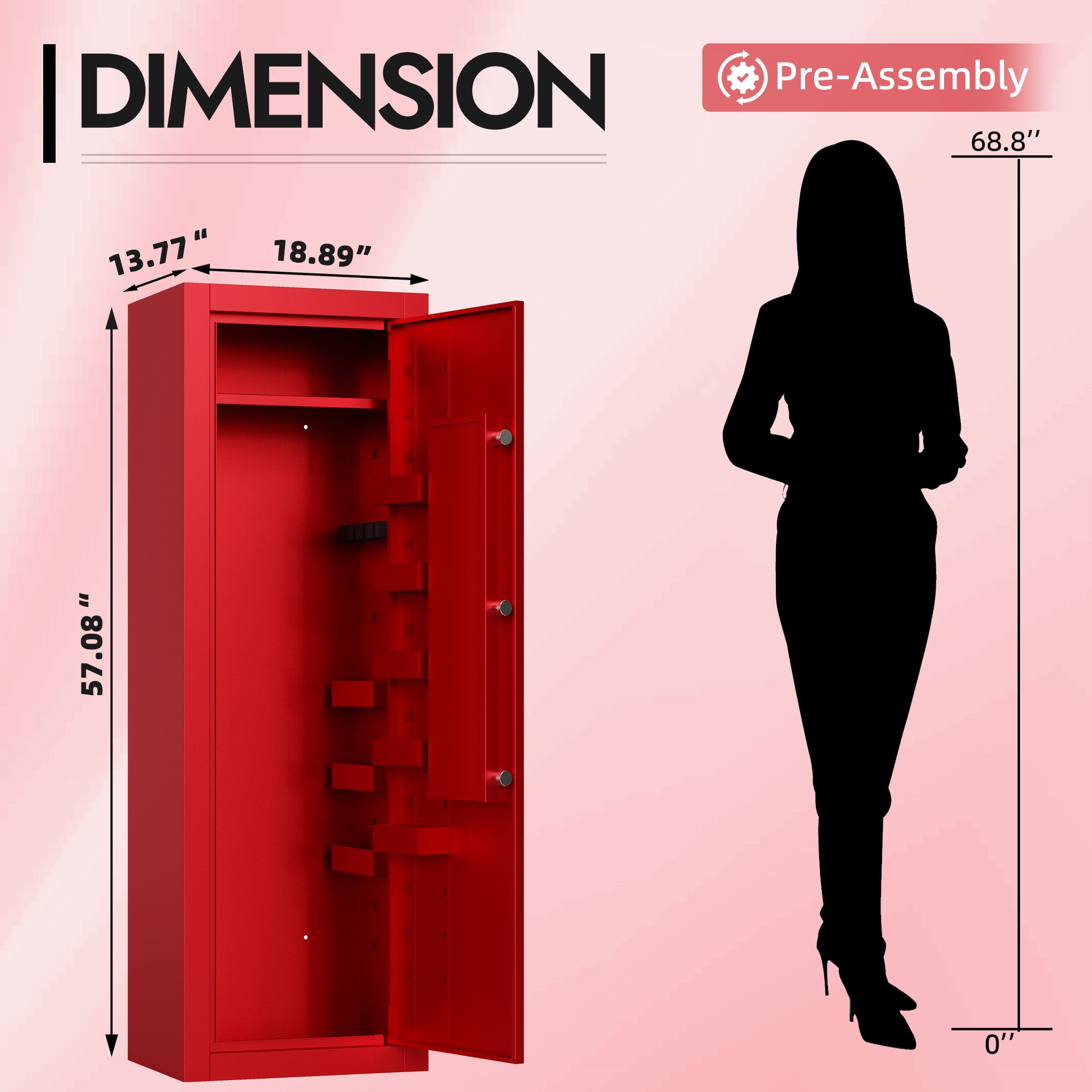 KAER 13-15 Biometric Gun Safe, Quick Access Assembled Gun Safe for Rifle and Pistol, Large Heavy-Duty Gun Cabinet for Shotgun with Removable Shelf & Gun Rack, Red