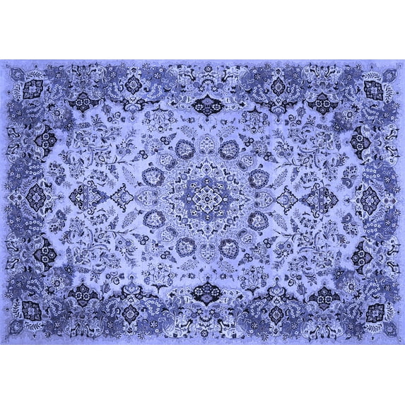 Ahgly Company Machine Washable Indoor Rectangle Medallion Blue Traditional Area Rugs, 7' x 9'