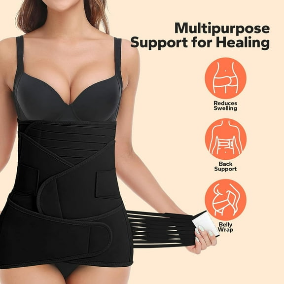 3 in 1 Postpartum Belly Wrap, Slimming Girdle, Post Partum Waist Binder Shapewear, Postpartum Recovery and Support Belt/Wrap,Black