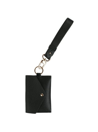 PR ESSENTIALS Brand Women's Adult Black Vegan Leather Lanyard with Zipper  Wallet 