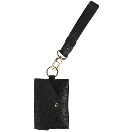 Essentials Brand Women's Adult Imitation Leather Wrist Lanyard with Black Wallet, 12" Long
