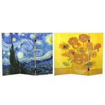 3 ft. Short Double Sided Works of Van Gogh Canvas Folding Screen - Starry Night/Sunflowers