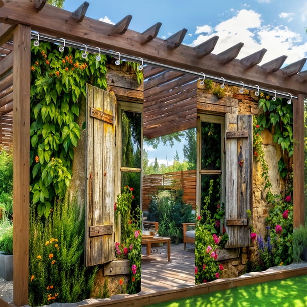 Cortinas Impermeables para Exteriores (2 Piezas), Diseño Floral Verde, 1,8 X 1,8 M, Paneles de Tela | Cortinas para Patio, Balcón, Ventana, Resistentes a La Intemperie y con Protección Uv
