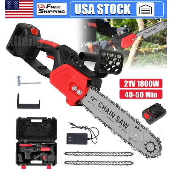 12" Cordless Chainsaw 21V Brushless Electric Handheld Chain Saw Battery&Charger