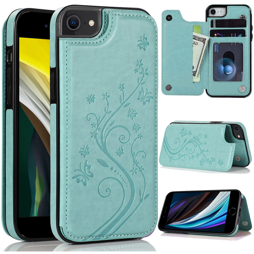 For Iphone 14 Plus Luxury Side Magnetic Button Card Id Holder Pu Leather  Case Cover - Teal Mandala Flower 