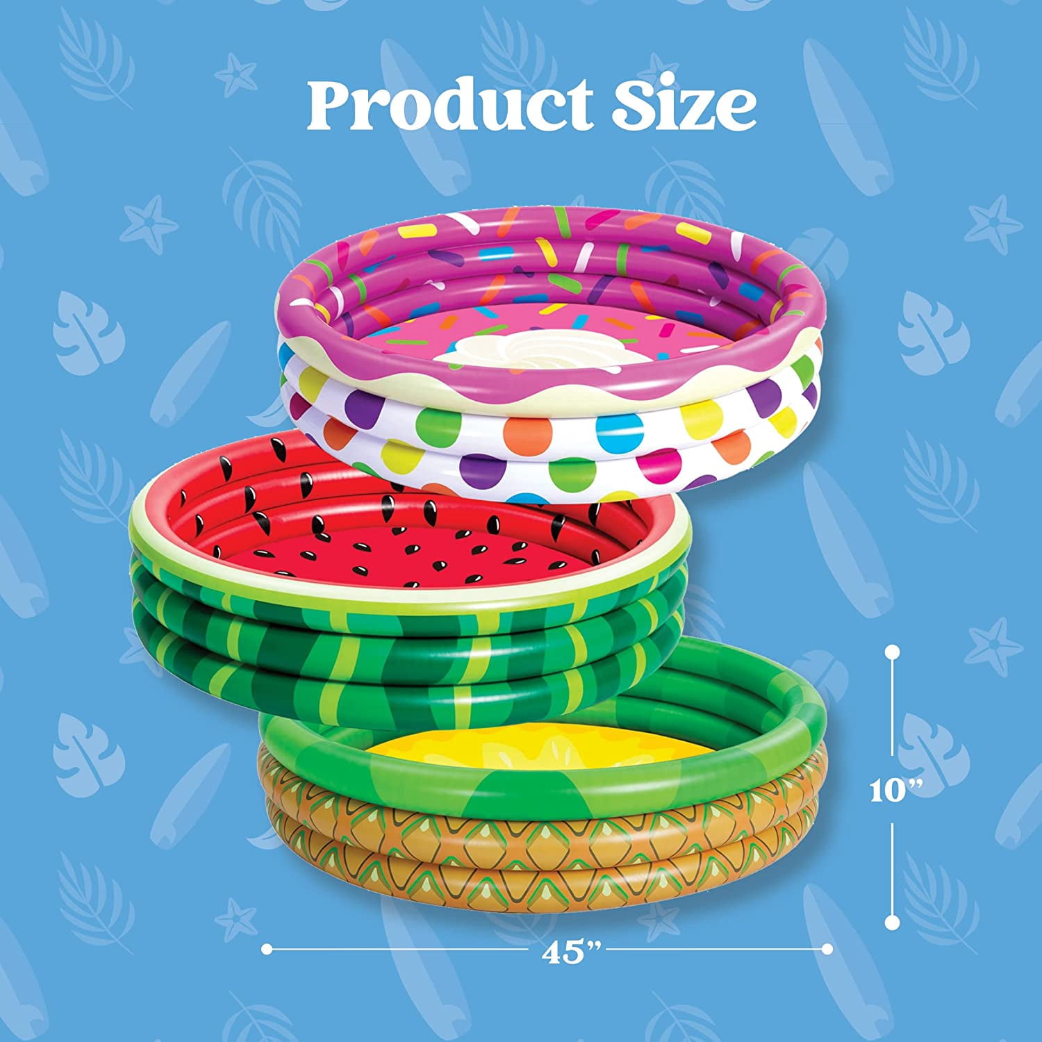 3 Pack Inflatable Kiddie Pools - Watermelon, Pineapple & Cupcake for Kids Indoor Outdoor Summer Fun