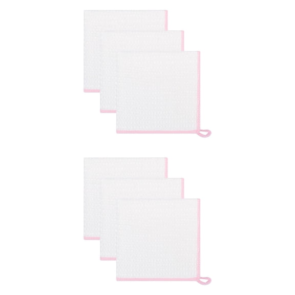 Unique Bargains Wood Fiber Kitchen Cleaning Dish Cloth 6 Pack Pink 12" x 12"