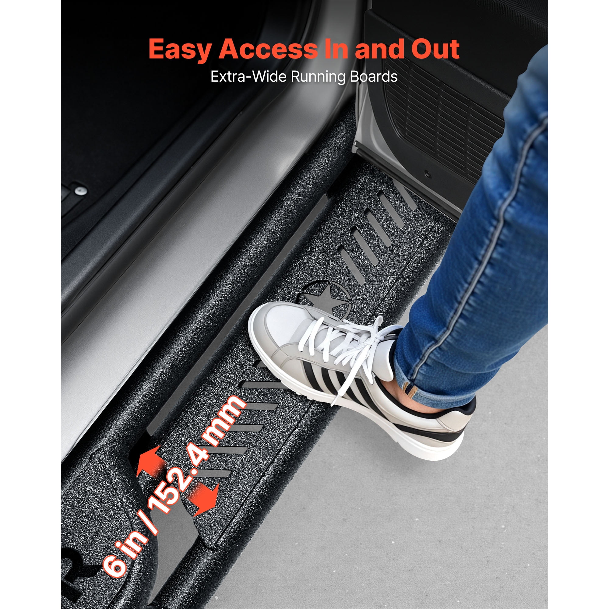 KFFKFF 6-Inch Side Steps for 2015-2025 Ford F150 SuperCrew Cab, Black Carbon Steel Running Boards with 550 lbs Load Capacity and Non-Slip Design