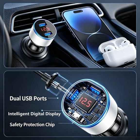 Fast Car Charger Type C Car Plug,Car Charger USB C,Android Phone USB C Car Charger Cigarette Lighter Adapter Fast Charging C Coiled Cable Suitable For Charging All Electronic Devices