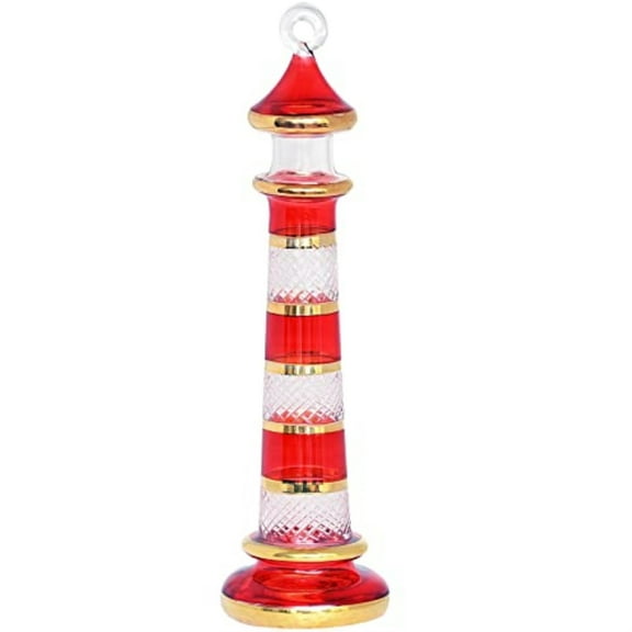 Red and Gold Lighthouse Egyptian Glass Christmas Tree Ornament Made in Egypt