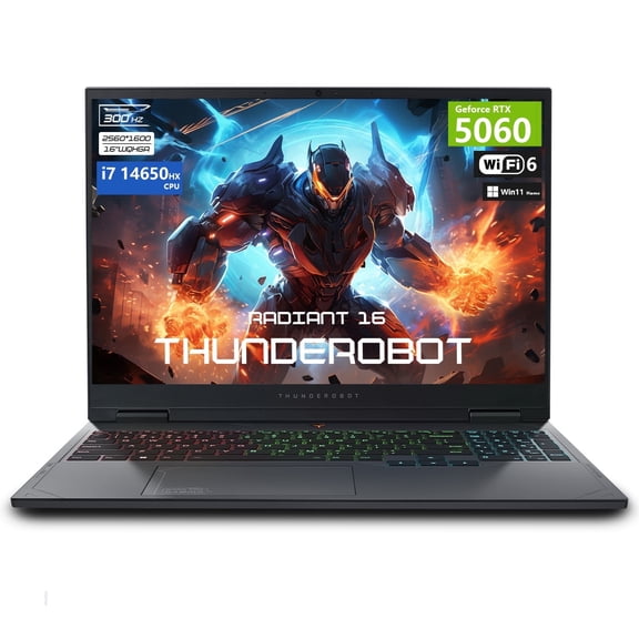 Thunderobot Radiant 16 Gaming Laptop, 16" QHD  300Hz, i7-14650HX, RTX 5060, 32GB DDR5, 1TB SSD, RGB Keyboard, Wi-Fi 6, Win11 Home