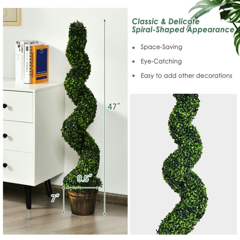 Barara King Artificial Plant, Tall Fake Plant, Indoor Home Décor, 2 Pack 4 Feet Artificial Spiral Boxwood Topiary Indoor Outdoor Decor