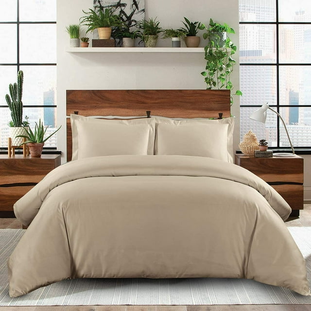 Housse de Couette 700 Fils 100 % Coton Égyptien Fermeture Éclair Ultra Douce Durable et Résistante à la Décoloration Motif Uni