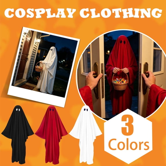 Halloween Ghost Costume, Full Length Ghost Cloak Outfit for Adults, Spooky Cosplay Costume for Trick or Treat Party,Red M