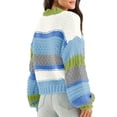 thumbnail image 2 of Womens Color Block Sweater Striped Chunky Knit Cropped Sweaters Crewneck Fall Long Sleeve Loose Pullover Tops, 2 of 3