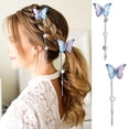thumbnail image 5 of Pinzas para el pelo de mariposa movibles, 2 pares de horquillas de mariposa moradas con colgante de mariposa de metal, accesorios para el cabello TUNC Sencillez, 5 of 5