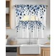 thumbnail image 2 of Navy Blue Eucalyptus Leaves Swag Valance and Tier Curtains 24'' Length Set, Watercolor Summer Botanical Light Filtering Kitchen Curtains, Tier Curtain Valances for Bathroom/Living Room/Bedroom/Café, 2 of 6