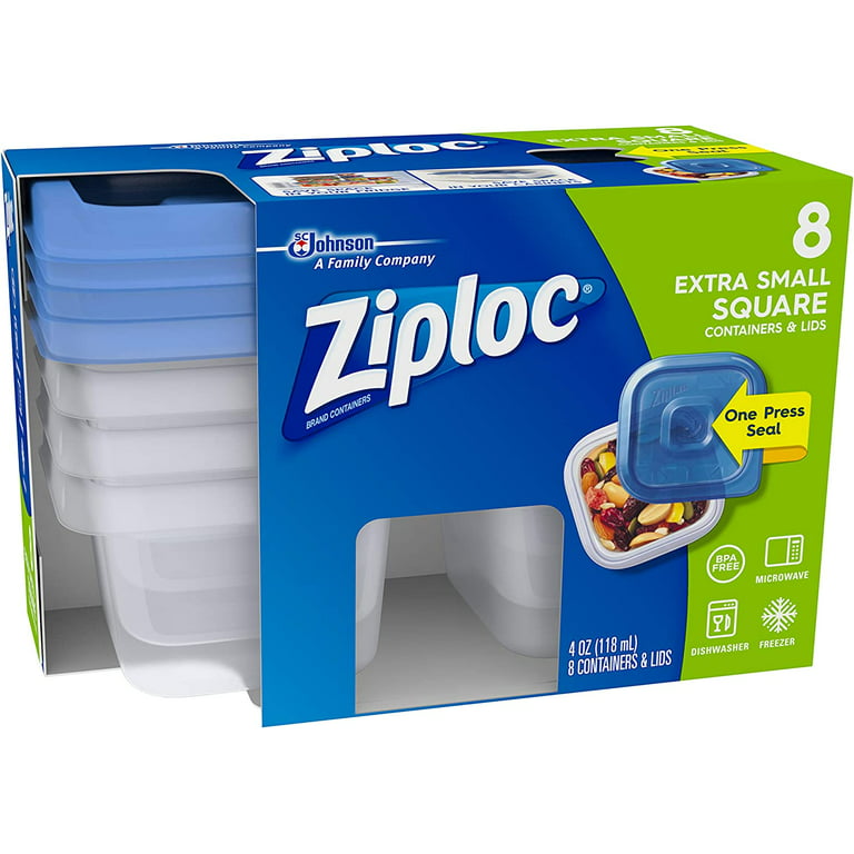 Ziploc Smart Snap Seal Containers and Lids, Square, Small, 2.5 Cups, Plastic Containers