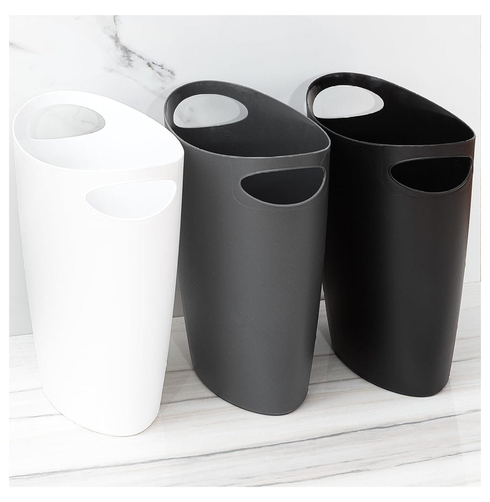 Slim Bathroom Trash Can 2 Gallon Plastic Small Compact Waste Basket for Bedroom, Dorm, Under Office Desk, Narrow Portable RV Dustbin, 6 White 6 Pack