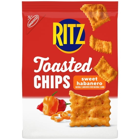 RITZ Toasted Chips Sweet Habanero Crackers, Party Snacks, 8.1 oz-4pk, With Olive Green Bowl By ValueNest
