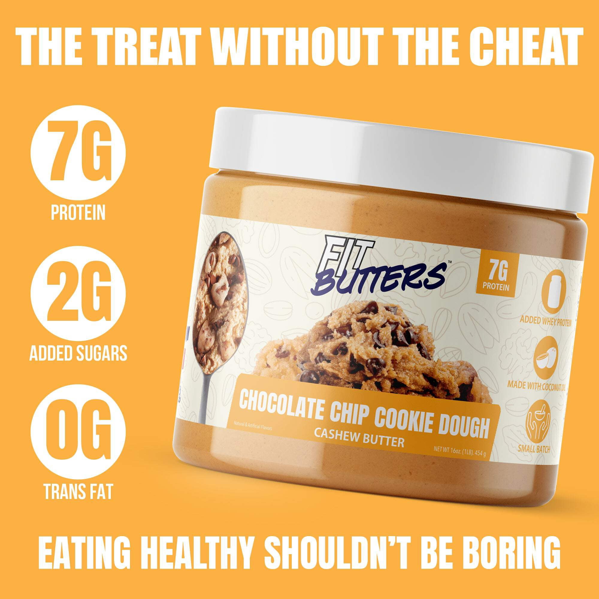 (6 pack) Fit Butters Chocolate Chip Cookie Dough Cashew Butter, 16 oz