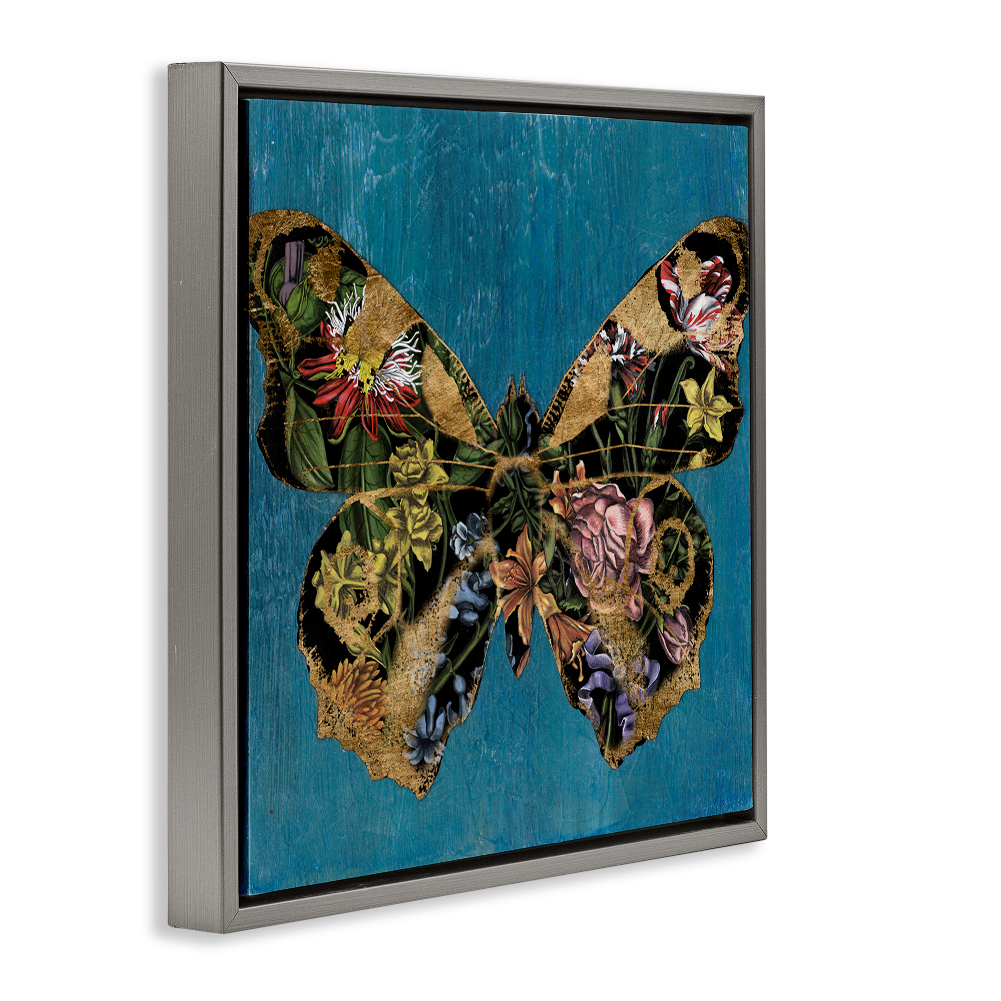 Stupell Industries Vintage Floral Butterfly Animals & Insects Painting Gray Floater Framed Canvas Art Print Wall Art, 18 x 18