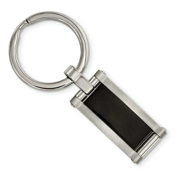 Stainless Steel Brushed and Polished Black Acrylic Key Chain - Measures 64.55x17mm Wide