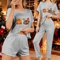 thumbnail image 2 of Fewfanhot Women Pajama Sets 3 Piece Cute Thanksgiving Turkey Print Pajama Set Short Sleeve Tee Lounge Shorts and Pants Sleepwear, 2 of 8