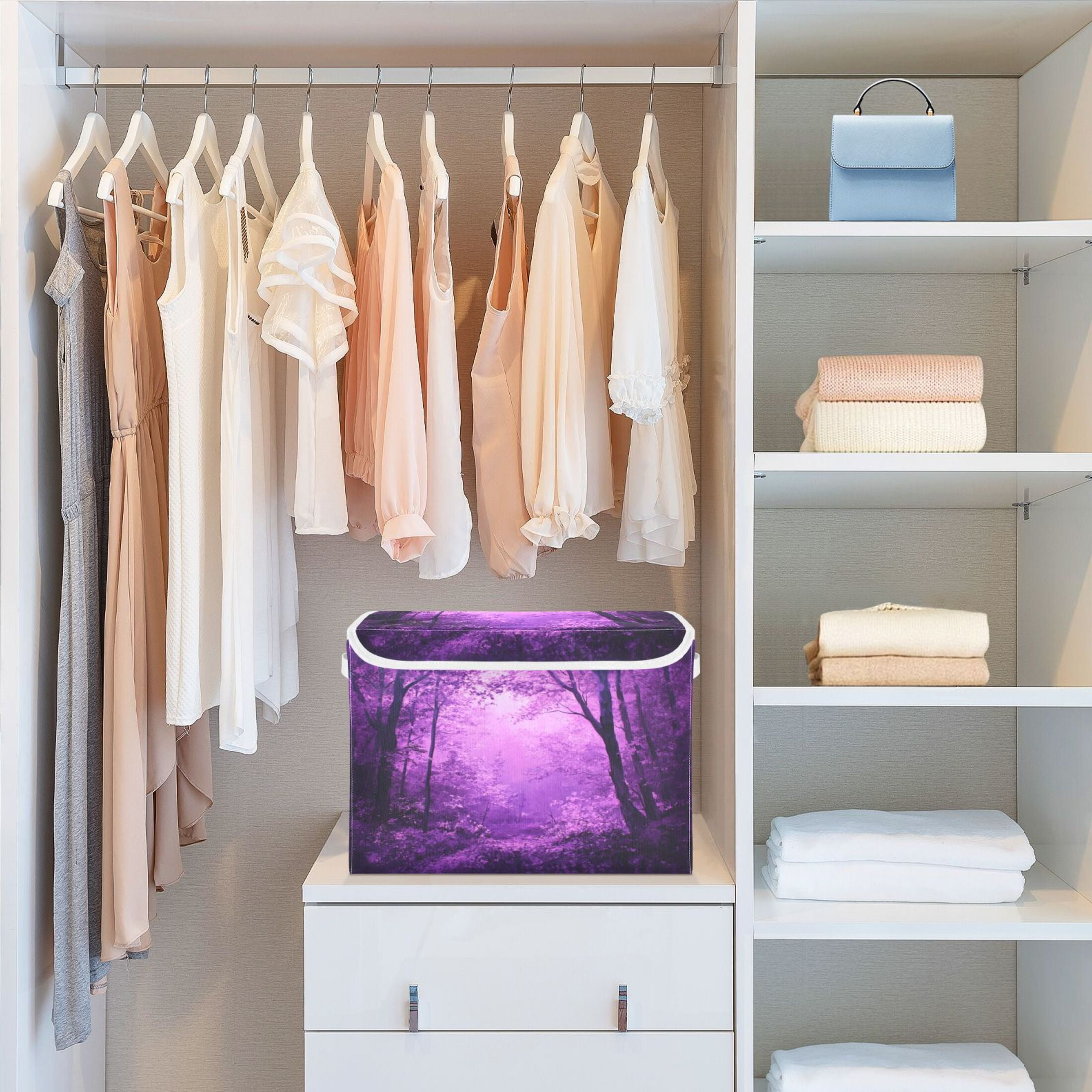 Storage Box With Lid 16.5x12.6x11.8In Foldable Stacked Household Storage Box Purple Forest Picture