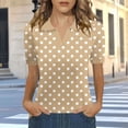 thumbnail image 2 of VBVC Women's Polka Dot Collared Shirt,Short Sleeve V-Neck Top For Women,Ladies Summer Stretchy Breathable Blouse,Khaki,S-2XL, 2 of 6