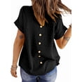 thumbnail image 4 of UVN Summer Shirts for Women Short Sleeve Blouses Ladies Crewneck Lace Crochet Tops Dressy Chiffon Blouses, 4 of 8
