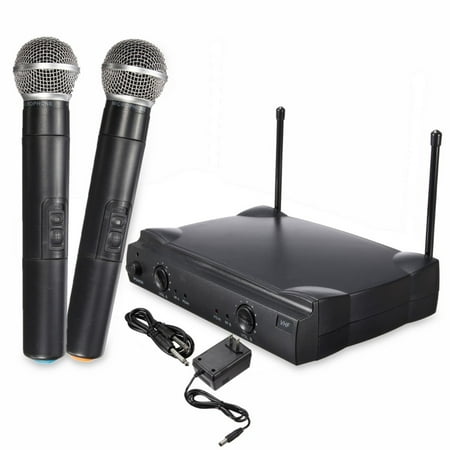 Professional Vhf Wireless Handheld Microphone (Professional Dual Wireless VHF Microphone System Cordless Handheld Mic Karaoke KTV Home Party Supplies Speakers)