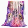 thumbnail image 2 of Adorable Kittens Watercolor Peonies Dreamy Pastel, Cozy Pet Portrait Pattern, Warm Flannel Blanket for Living Room and Bedroom, Cat Lovers Valentine's Day Gift, Pet Lover Home Decor, 2 of 9