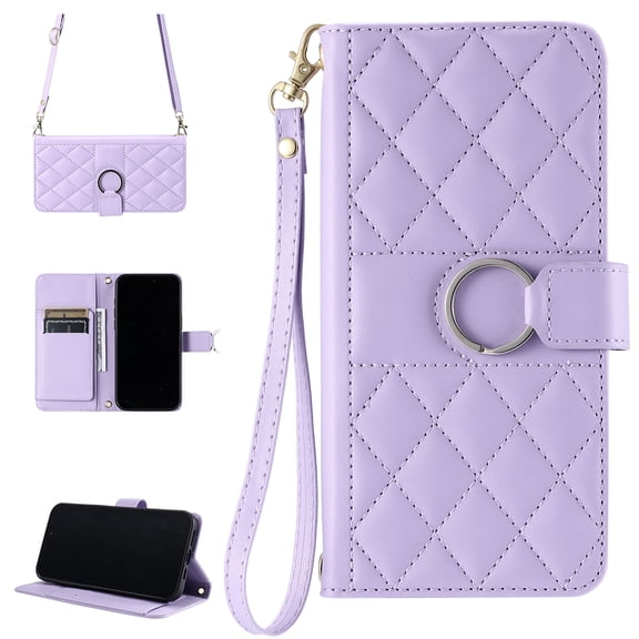 Compatible with Samsung Galaxy S26 Ultra Case with Card Holder Crossbody Wrist Strap PU Leather Flip Case with Magnetic Clasp Kickstand Heavy Duty Protective Wallet Phone Case for Girls Women, Purple