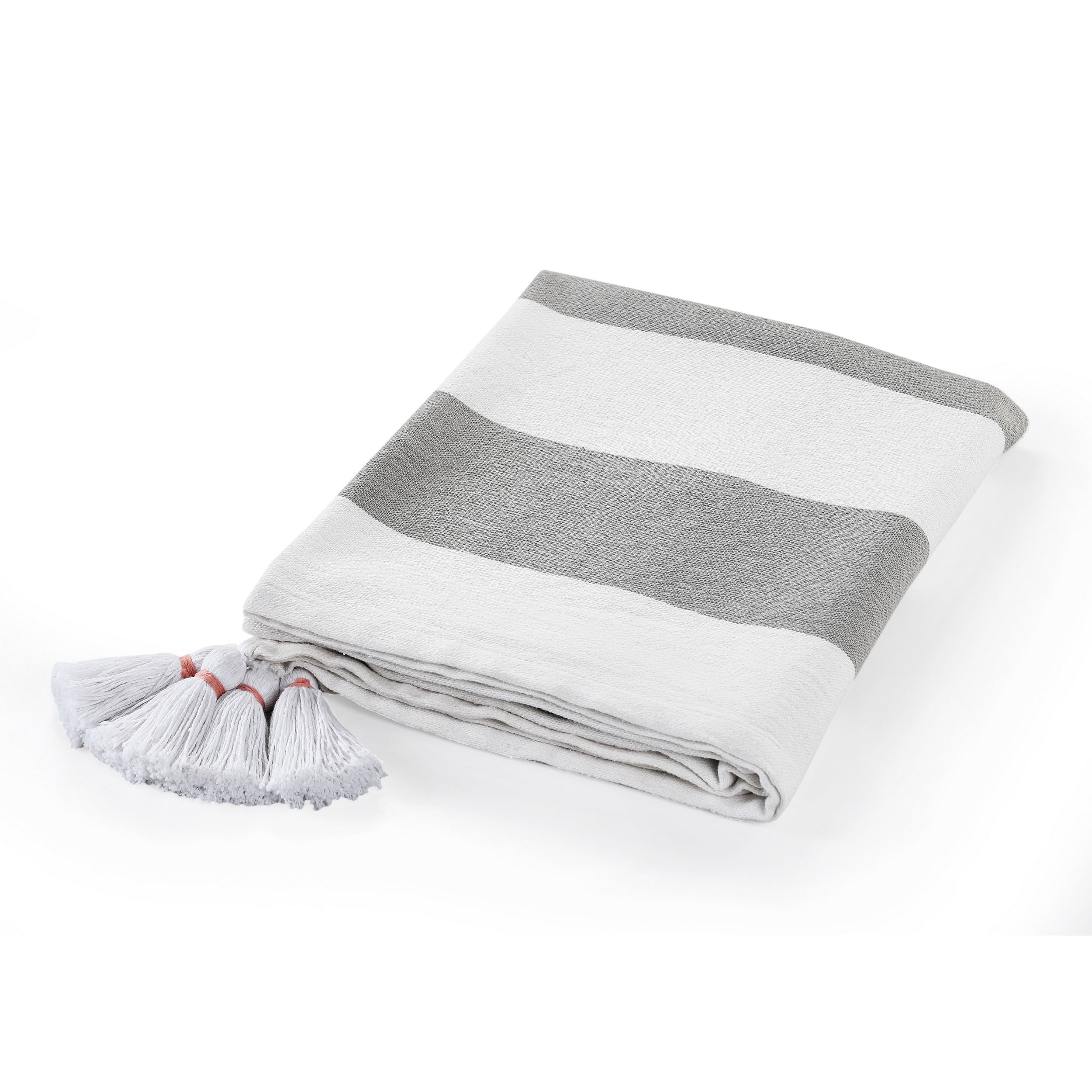 Ox Bay Gray Striped Cotton Throw Blanket, 50" x 60"