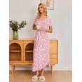 thumbnail image 2 of Oudiya Women Long Nightgown Short Sleeve House Dress Pleated Full Length Moo Moos Loungwear S-4XL, 2 of 6