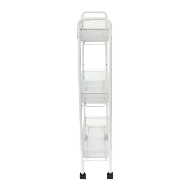 Mainstays 3-Tier Slim Rolling Bathroom Organizer Cart with Hooks