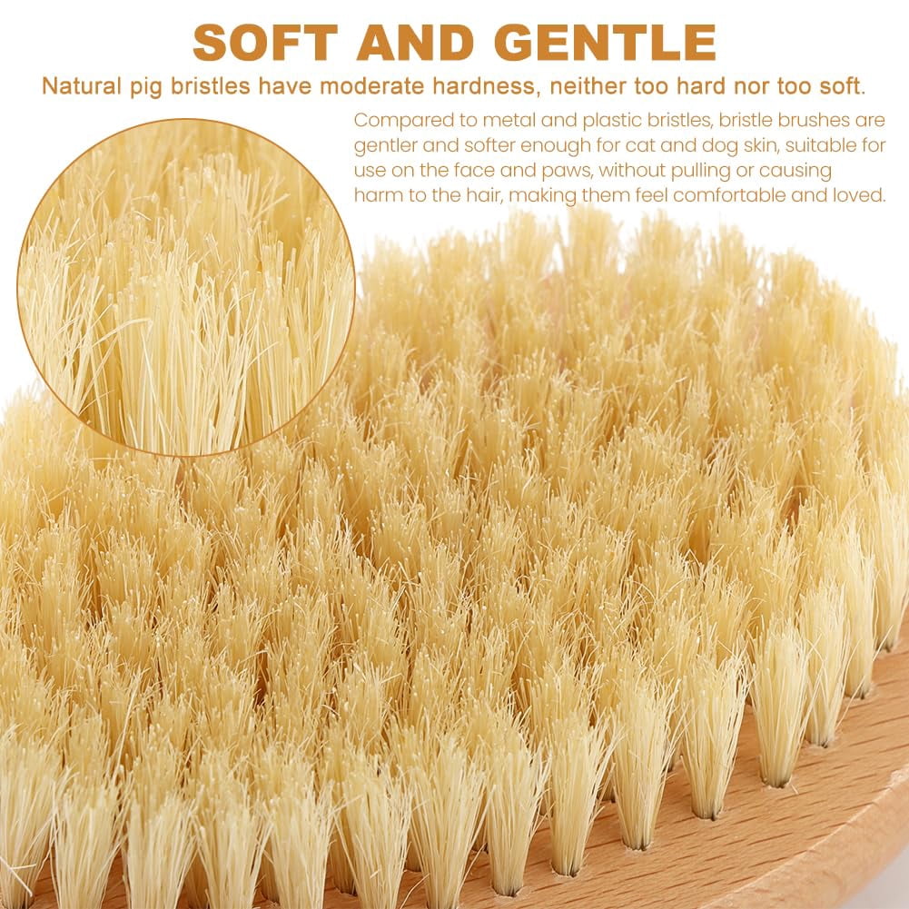 Soft Boar Bristle Pet Palm Brush for Short Haired Dogs and Cats, Ergonomic Hand Strap Grooming Brush, Natural Bristles for Gentle Massage and Shedding Control, Wooden Handle