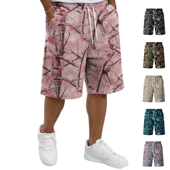 LWavelet Camouflage Workout Shorts for Men Relaxed Fit Casual Big and Tall Shorts Athletic Breathable Beach Vacation Gym Shorts with Pockets