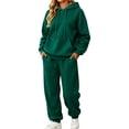 thumbnail image 2 of Trgacdwlo Fleece Lined Sweatsuit Women 2 Piece Outfits Tracksuit Fuzzy Jogging Suit Hooded Set Fall Winter Plush Comfy Sweat Set for Women Green M, 2 of 7