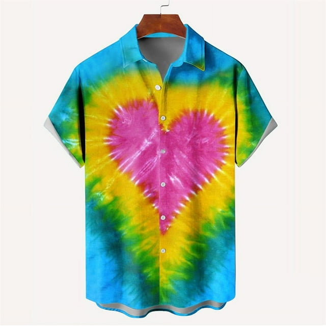 New Fashion Mens 3D Printed Shirt Summer Short Sleeve Single Row Button Loose Oversized Loving Heart Pattern Trend Unisex Shirts